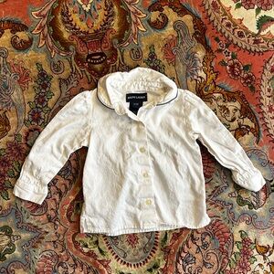 Ralph Lauren Peter Pan Collar White Cotton with Blue Piping Shirt 12 Months